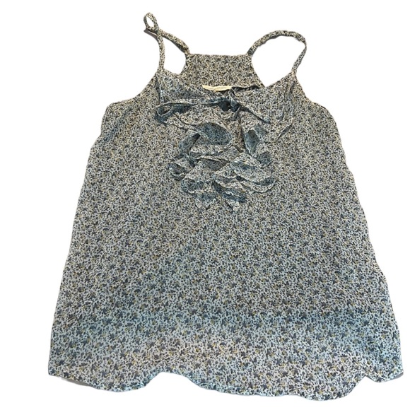 Sugarlips Sleeveless Floral Blouse Tank Top with Ruffle and Tie - Picture 2 of 5